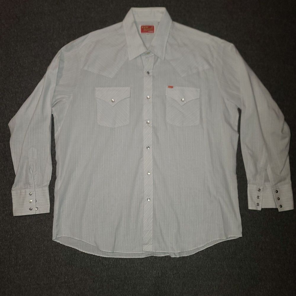 Vintage Ely Plains Western Pearl‎ Snap Shirt Mens 17.5 Blue Striped Cowboy Ranch